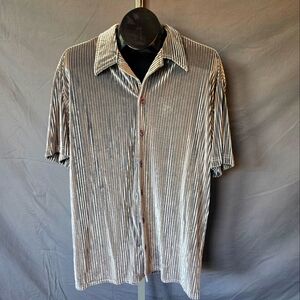Vintage Retro Positano Silver Gray Velour Mens Shirt Size XL